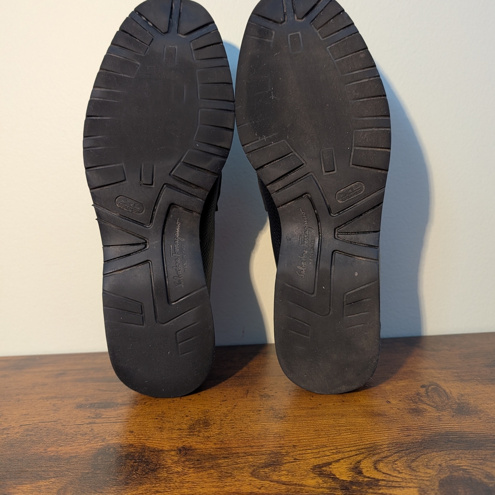Salvatore Ferragamo Men's Black Pebbled Leather Gancini Bit Loafers - Size 9.5 - Picture 7 of 9
